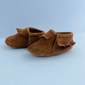 Minnetonka Infant Riley Bootie Moccasins Brown Leather Size 4